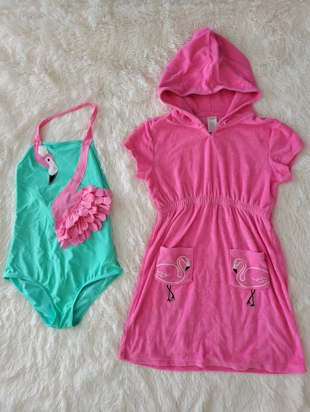 Gymboree Flamingo Girls One-piece Swimsuit & Terry Hooded Coverup Girls Size 12